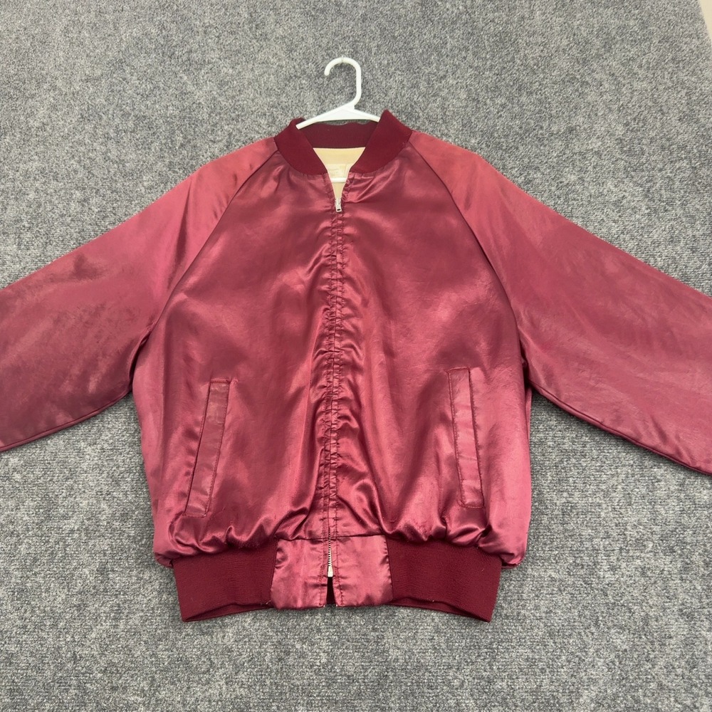 Vintage King Louie Bomber Jacket Mens L Maroon Nylon Satin Full Zip Retro Style